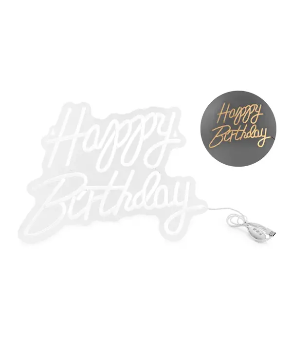 LED Neon bord - Happy Birthday Wit (40x29,5cm)