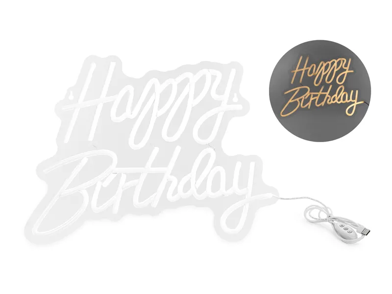 LED Neon bord - Happy Birthday Wit (40x29,5cm) afbeelding