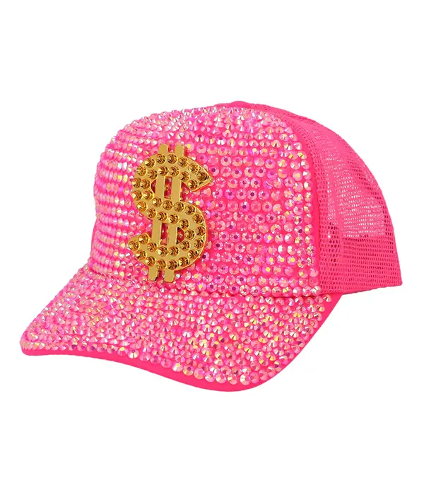 Neon Roze Dollar Pet met Strass