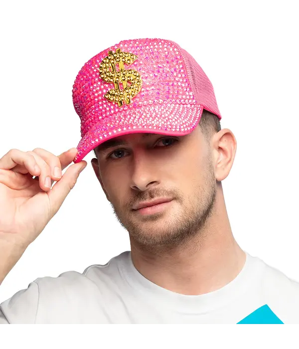 Neon Roze Dollar Pet met Strass