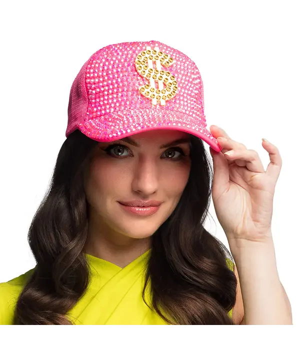 Neon Roze Dollar Pet met Strass