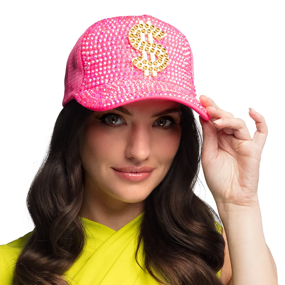 Neon Roze Dollar Pet met Strass afbeelding