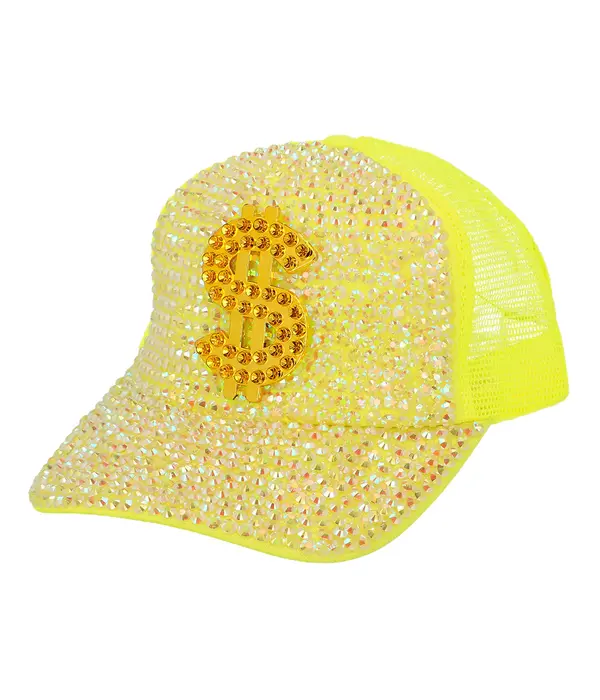 Neon Gele Dollar Pet met Strass
