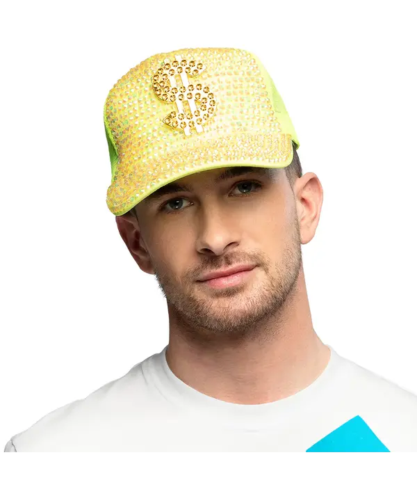 Neon Gele Dollar Pet met Strass