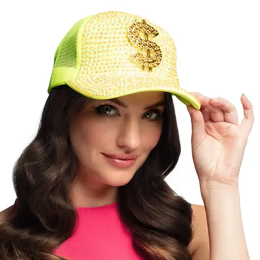 Neon Gele Dollar Pet met Strass