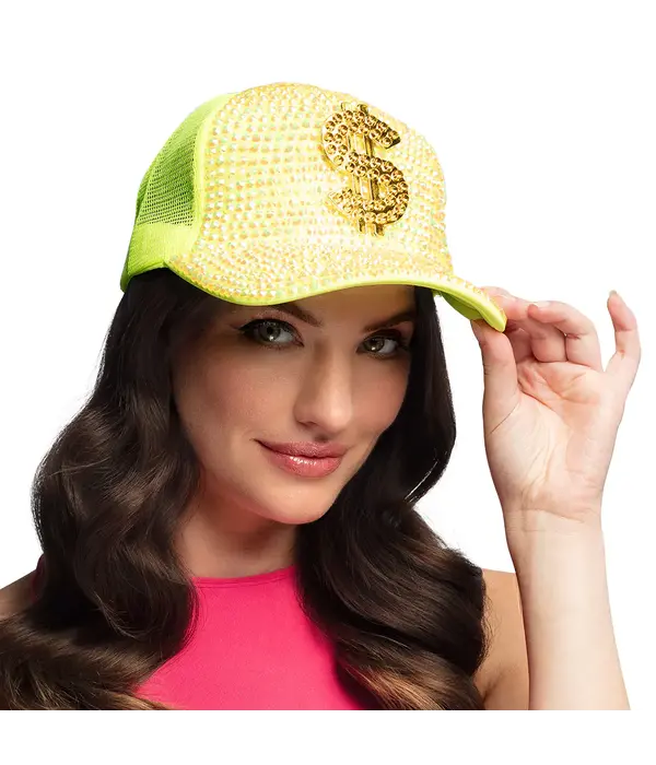 Neon Gele Dollar Pet met Strass