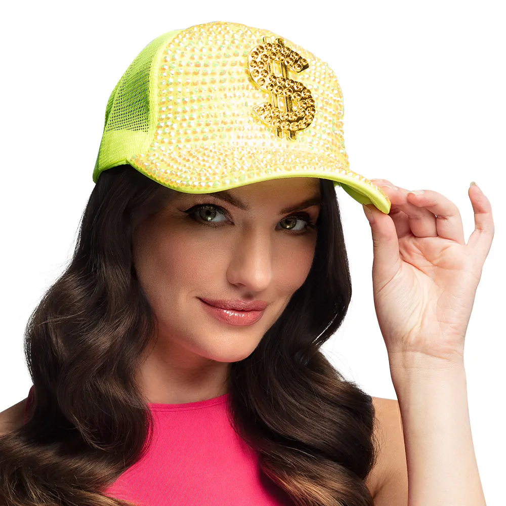 Neon Gele Dollar Pet met Strass afbeelding