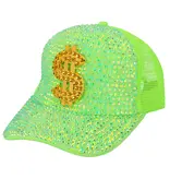 Neon Groene Dollar Pet met Strass