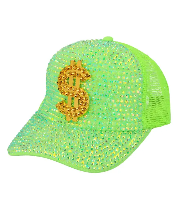 Neon Groene Dollar Pet met Strass