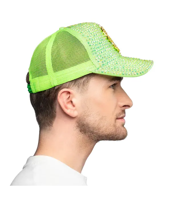 Neon Groene Dollar Pet met Strass