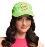Neon Groene Dollar Pet met Strass