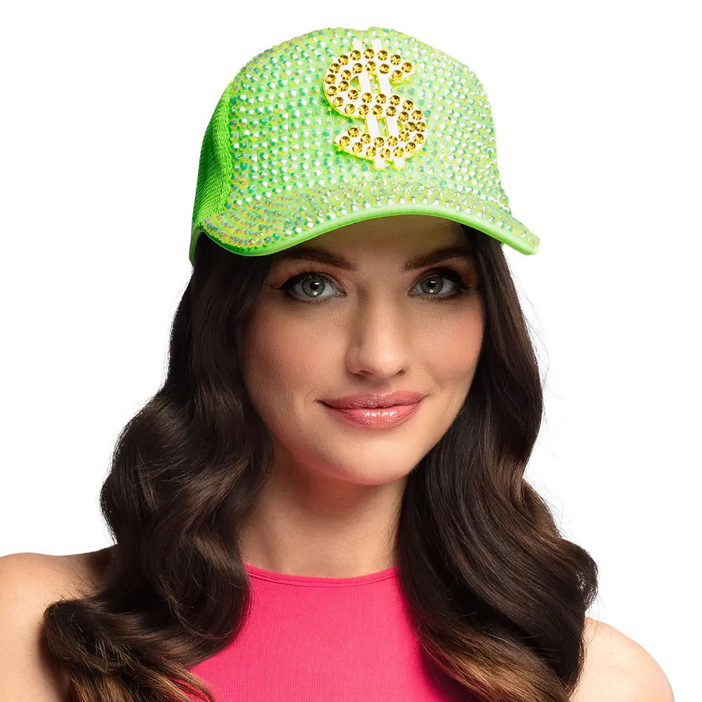 Neon Groene Dollar Pet met Strass afbeelding