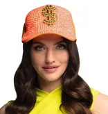Neon Oranje Dollar Pet met Strass