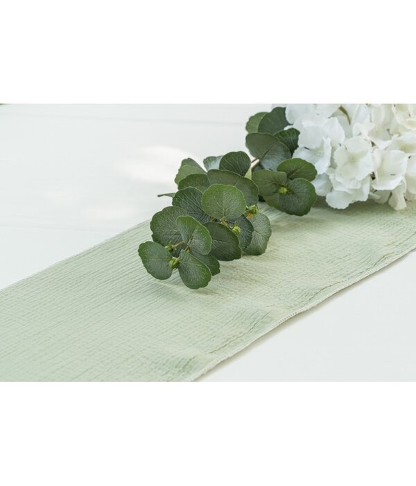 Saliegroene Wafelkatoenen Tafelloper (3m)