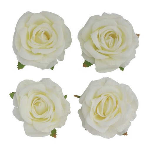 4 Witte Ivoor Rozen Koppen (11x6cm)