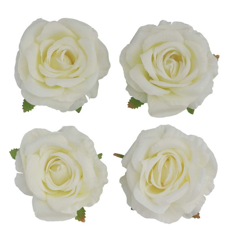 4 Witte Ivoor Rozen Koppen (11x6cm) afbeelding