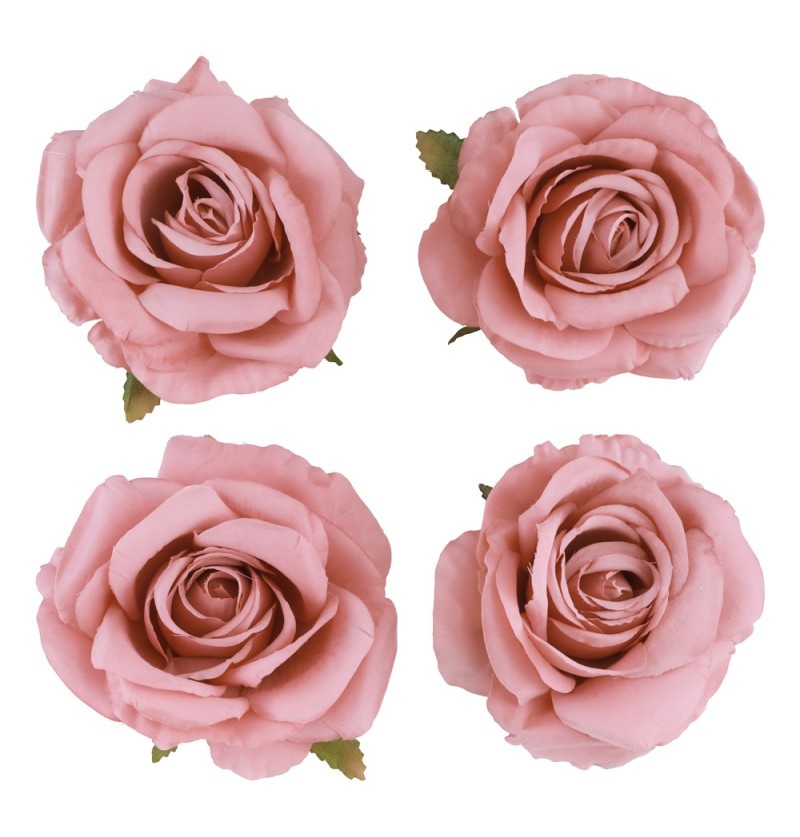 4 Oud Roze Ivoor Rozen Koppen (11x6cm) afbeelding