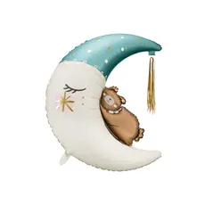 Folieballon Teddybeer Op Maan Blauw (80x98cm)