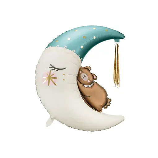 Folieballon Teddybeer Op Maan Blauw (80x98cm)