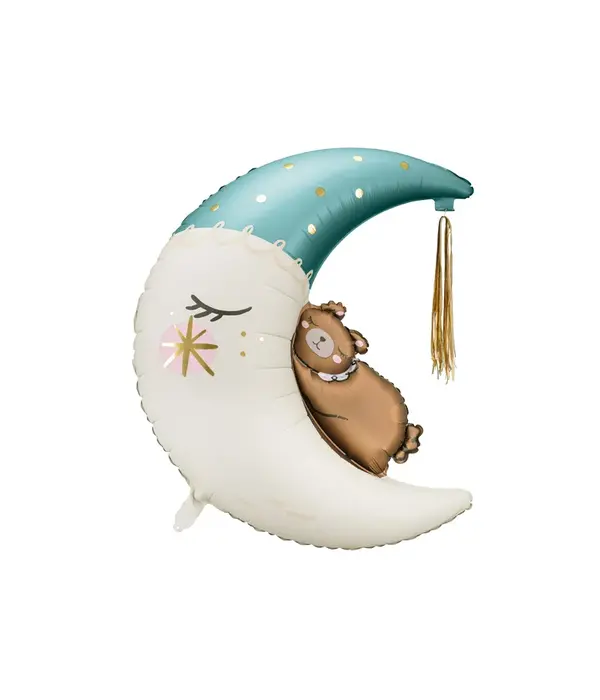 Folieballon Teddybeer Op Maan Blauw (80x98cm)