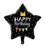 Happy Birthday Folieballon Zwart Stervorm (46cm)