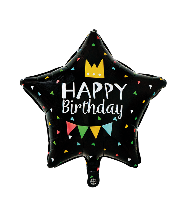 Happy Birthday Folieballon Zwart Stervorm (46cm)