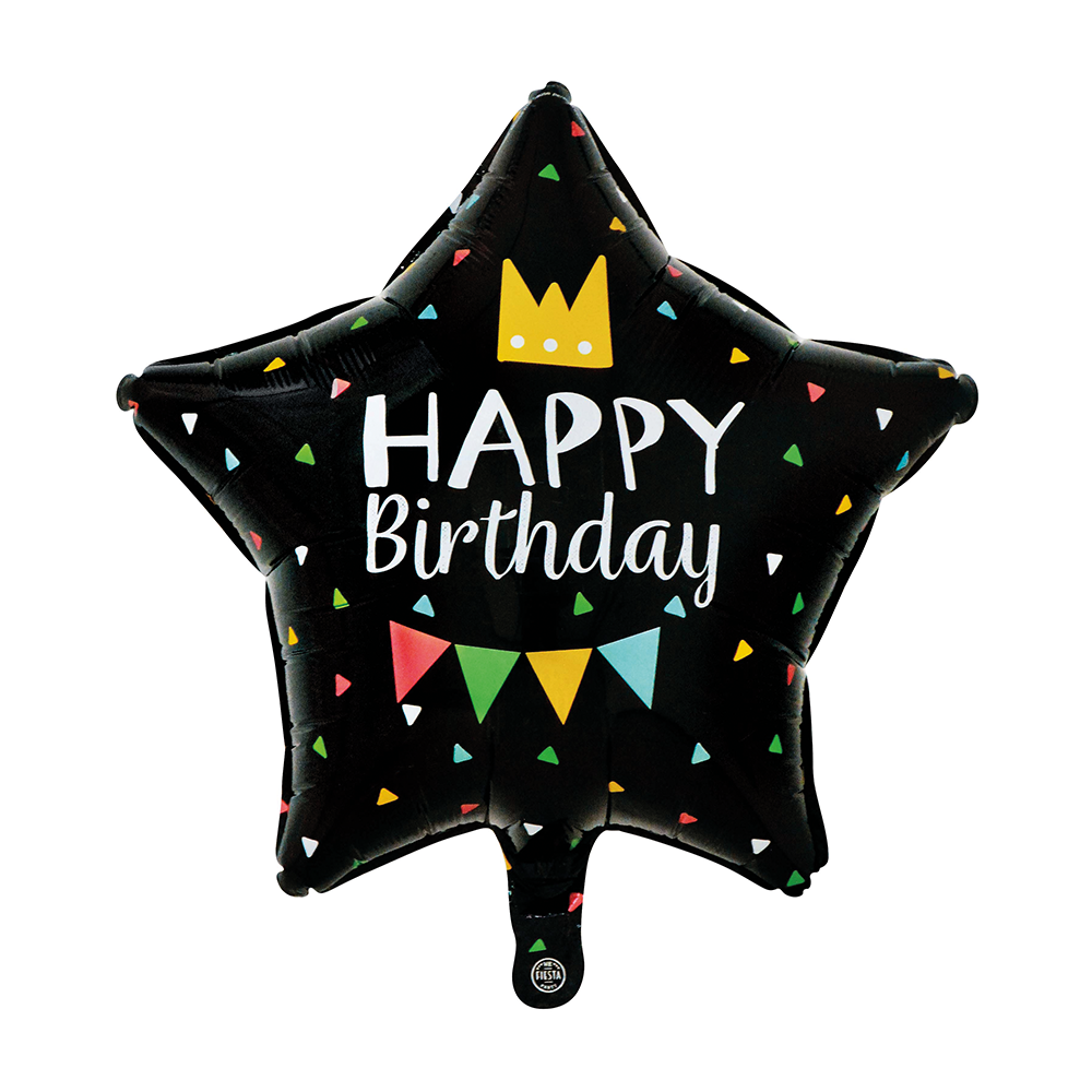 Happy Birthday Folieballon Zwart Stervorm (46cm) afbeelding