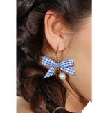 Oorbellen Dirndl Parel Met Geruit Strikje Blauw