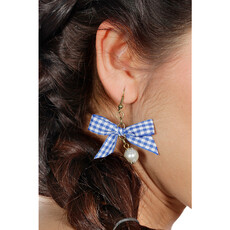 Oorbellen Dirndl Parel Met Geruit Strikje Blauw