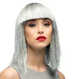 Pruik Lange Bobline Crazy Zilver