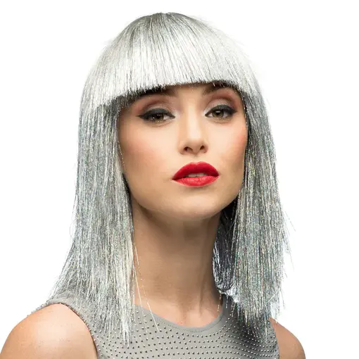 Pruik Lange Bobline Crazy Zilver