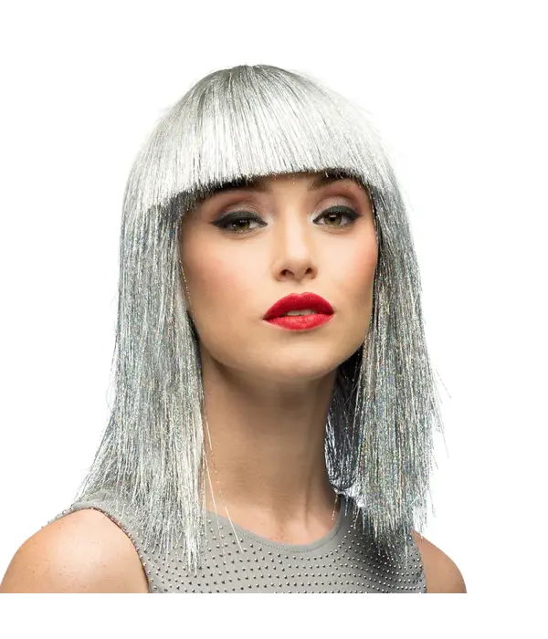 Pruik Lange Bobline Crazy Zilver