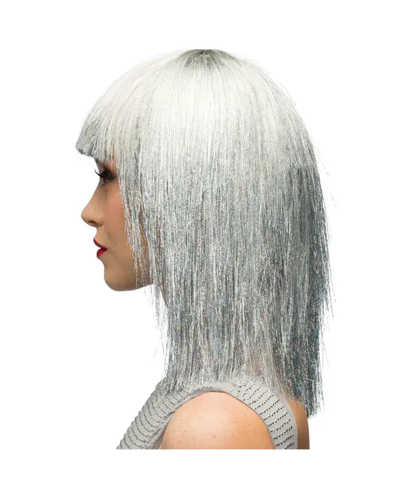 Pruik Lange Bobline Crazy Zilver
