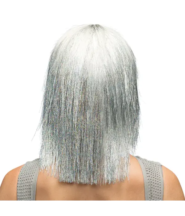 Pruik Lange Bobline Crazy Zilver