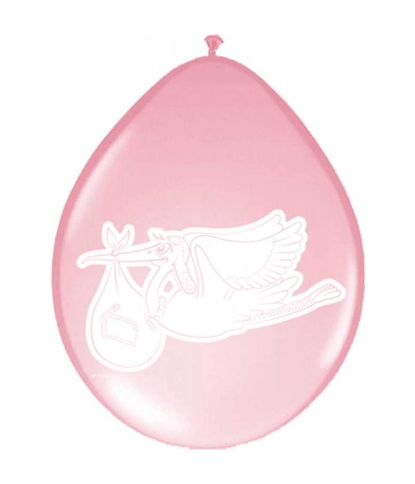 Roze ooievaar ballonnen - 8 stuks