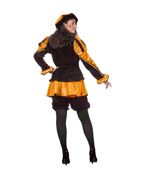 Dames pietenpak oranje/zwart luxe