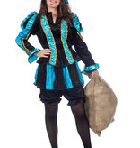 Pieten pak dames aqua/zwart luxe