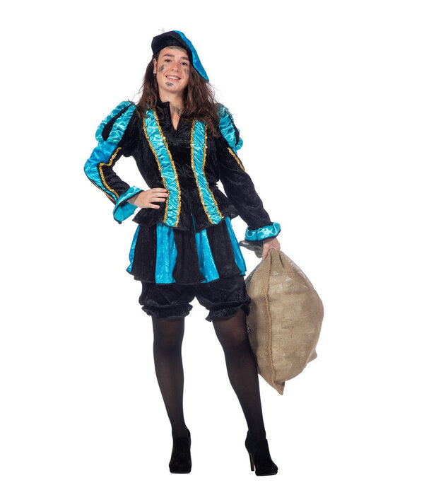 Pieten pak dames aqua/zwart luxe