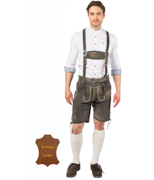 Lederhose Stone Grey Heren Echt Leer