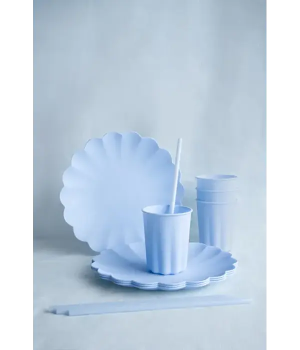 Lichtblauwe Kunststof Borden Kartelrand 22cm (4st)