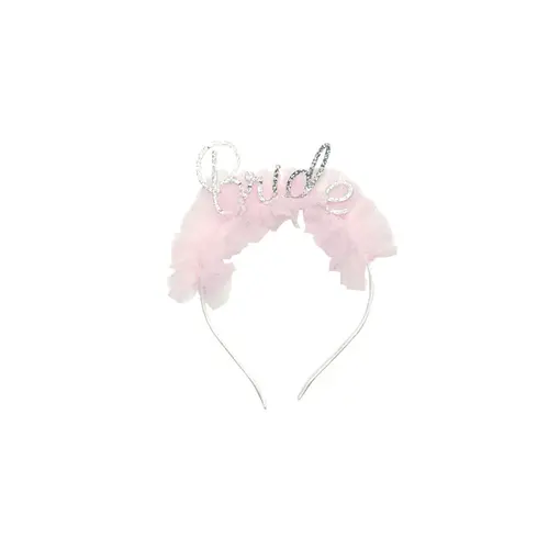 Bruids hoofdband met ruche roze rand