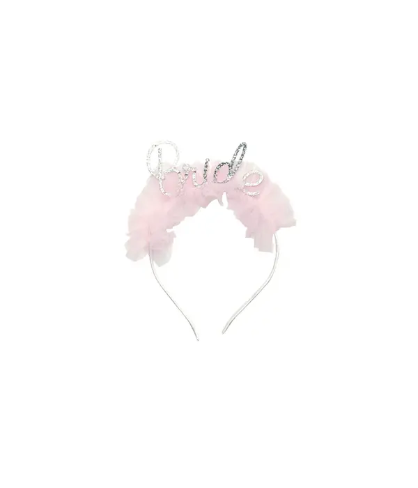 Bruids hoofdband met ruche roze rand