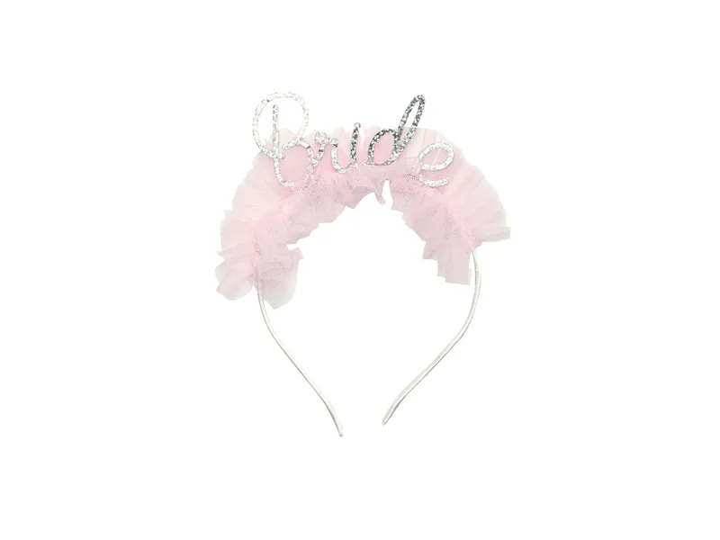 Bruids hoofdband met ruche roze rand afbeelding