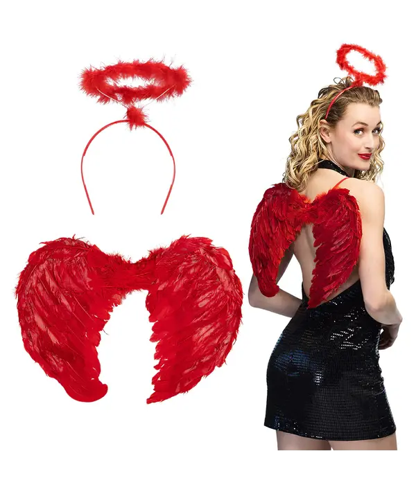 Verkleedset Engel promo rood 2-delig
