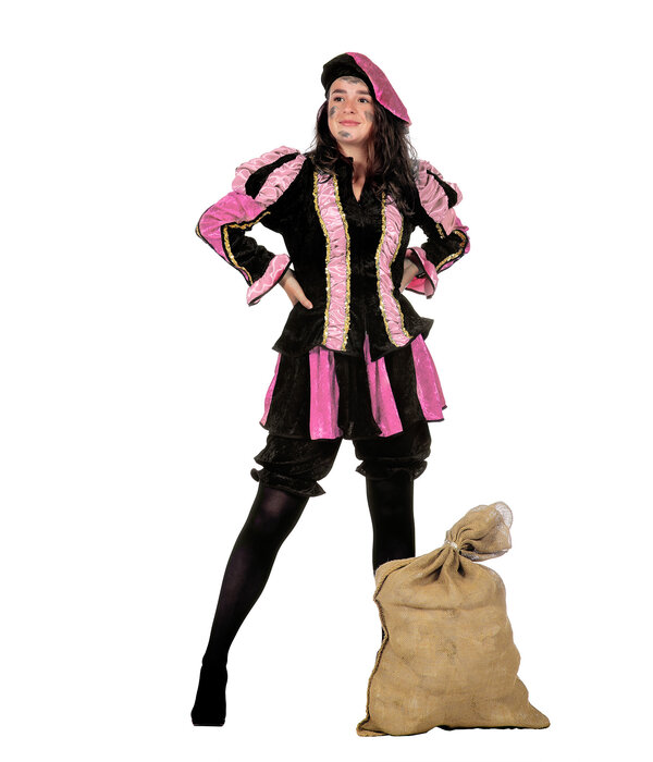 Pieten pak dames roze/zwart luxe