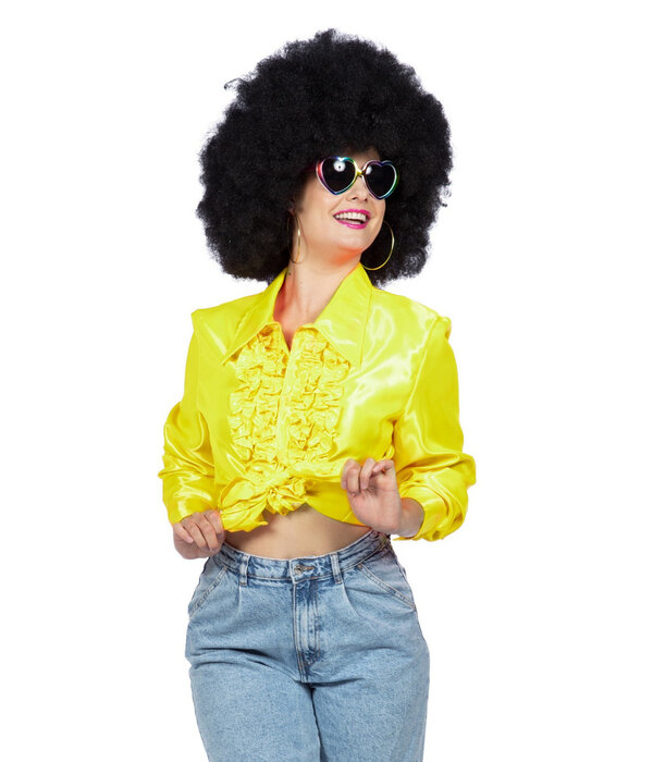 Ruchesblouse satijn neon geel