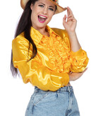 Ruchesblouse satijn geel