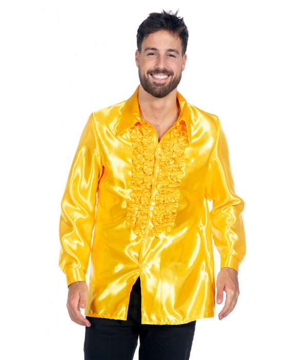 Ruchesblouse satijn geel
