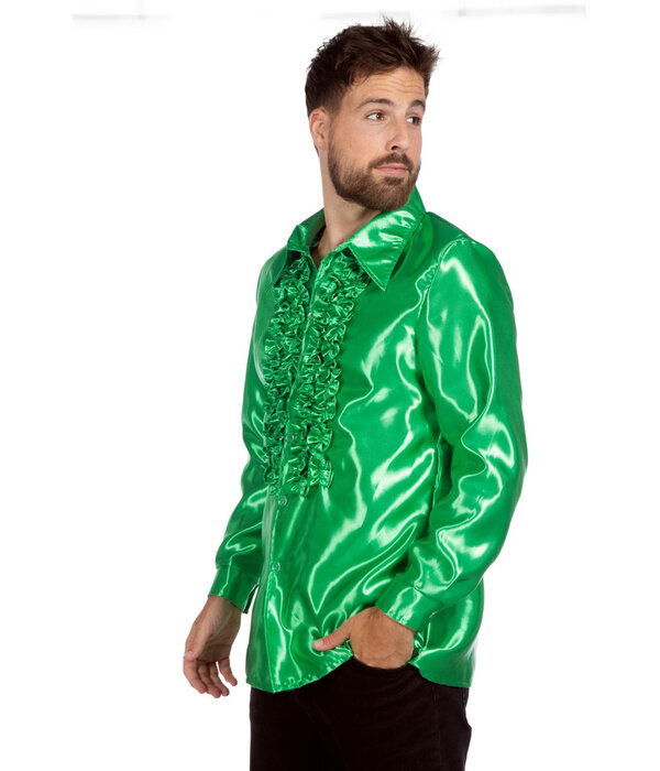 Ruchesblouse satijn groen Kevin
