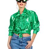 Ruchesblouse satijn groen Kevin